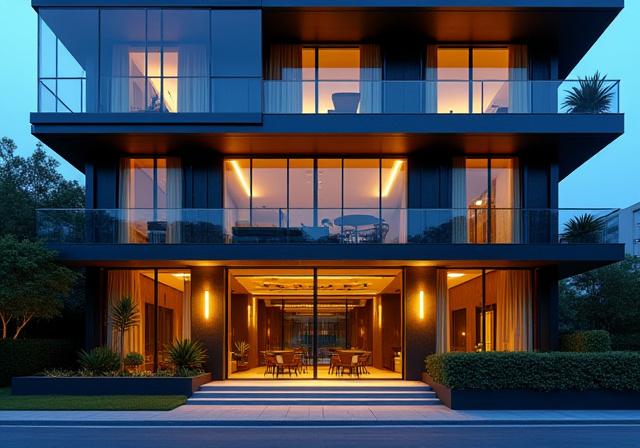 Luxury boutique hotel exterior with modern architecture