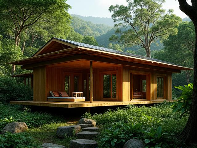 Eco-lodge in Costa Rica surrounded by dense vegetation